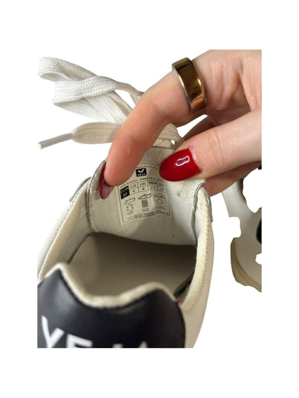 Women's Veja White Black Esplar Leather Sneakers Size 6 - Picture 6 of 8